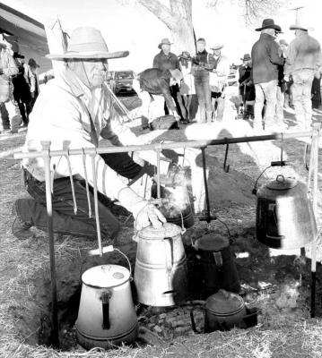 Cooking up coffee for breakfast at Poet’s Grove in Alpine at an earlier Cowboy Poetry Gathering. Avalanche photo by Gail Diane Yovanovich