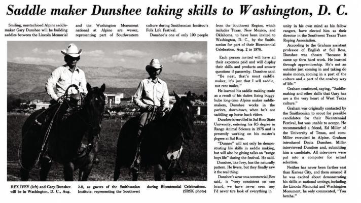 The story as it originally ran July 8, 1976, in the Alpine Avalanche.