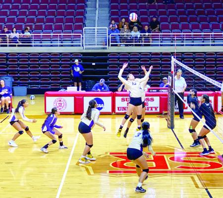 Alpine High School junior Hannah Juett goes up for a kill at the Gallego Center last week. Avalanche photo by J.T. Maroney