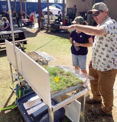 Jeff Bennett of Rio Grande Joint Venture (RGJV) was on hand at Saturday’s Earth Day celebration in Alpine to explain how rainwater migrates through different soil substrates. RGJV is a migratory bird conservation partnership dedicated to the conservation of birds, their habitats, and the ecosystems that support them and other wildlife. Photo courtesy of Keep Alpine Beautiful