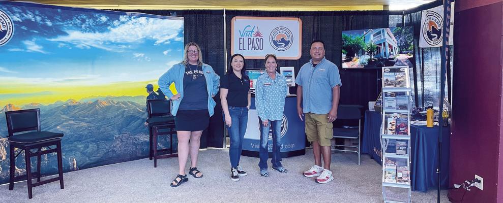 The Visit Big Bend booth, set up in the Go Texan building at the State Fair in Dallas, partners with Visit El Paso, and area chambers to promote tourism to far West Texas and the Big Bend region. Pictured are Shawn Shields-social media administrator for Big Bend Chamber of Commerce, Lizzy Torresdestination experience manager for Visit El Paso, Monte Mudd-president Big Bend Chamber of Commerce, and Robert Alvarez-executive director of Visit Big Bend and the Brewster County Tourism Council. Courtesy photo