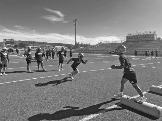 Varsity Buck Emerson Walker is shown competing in a drill earlier last week before the Bucks headed to Pecos to face the Eagles in their last pre-season match-up. Courtesy photo