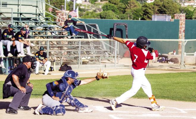 Luke Hyzdu is pictured earlier in the season at home against the Saguaros. Hyzdu continues to impress at the plate, collecting hits for the Cowboys. Photo by Kara Gerbert