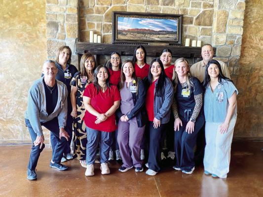 Big Bend Regional Medical Center has welcomed six new nurses to its staff in full-time and PRN positions from the Sul Ross nursing program. Pictured are members of the staff and the new nurses at a recent recruiting luncheon. In the back are Tricia Stieg, Yolanda Jurado, Serena Escobar (SRSU), Katherine Peace (SRSU), Nailea Gabaldon (SRSU), and Michael Cole. In front are Keith Roberts, Deliah Garza (SRSU), Megan Burley, Leslie Mendoza (SRSU), Kari Renfroe, and Jessica Brauch. Courtesy photo