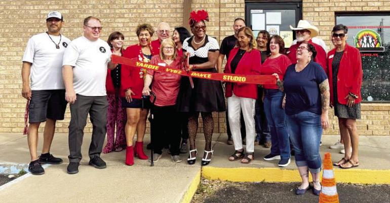 Erzulie Clarke held a grand opening and ribbon cutting for her dance studio on Thursday, May 15, located at 502 E. Avenue E. On hand, along with the Alpine Ambassadors were (left) Simon Trevino, Dean Willis, Clarke (center), Barry Hestand, Sara Tandy, Francisco Betancourt, and Melissa Wesney. Courtesy photo