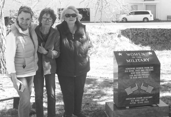 Members of the American Legion Post 79 Auxiliary stand by the monument honoring Women in the Military that they raised money for over the past several years. Pictured are Ellen Stevens, Jody Stone, and Sara Herman-Unit 79 President. Courtesy photo