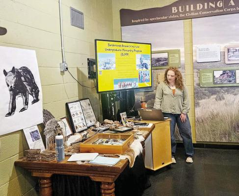 Borderlands Research Institute graduate research assistant Hayley Shultz was a guest speaker at the Davis Mountains State Park Homeschool Program recently, explaining to children of all ages what BRI is involved in with wildlife. Photo courtesy of BRI