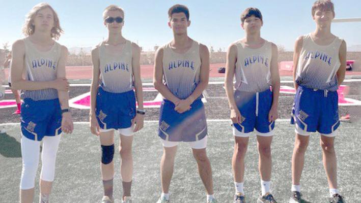 The Alpine Runnin’ Buck varsity boys team includes Hatfield Cason, Martin Sablatura, Marco Martinez, Aaron Miller, Ferris Daley, and not shown, Javy Prieto. Courtesy photo