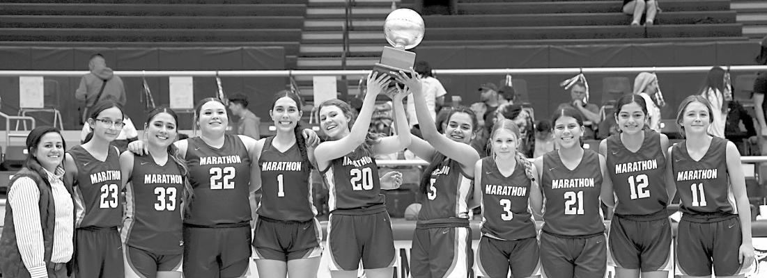 The Marathon Lady Mustangs basketball team won their bi-district game against the Van Horn Lady Eagles last week. Their win advanced them to the area competition last Friday night against Menard in Iraan. Courtesy photo