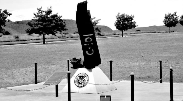 A section of the fallen World Trade Towers stands as a memorial at the Border Patrol station in Alpine. Courtesy photo