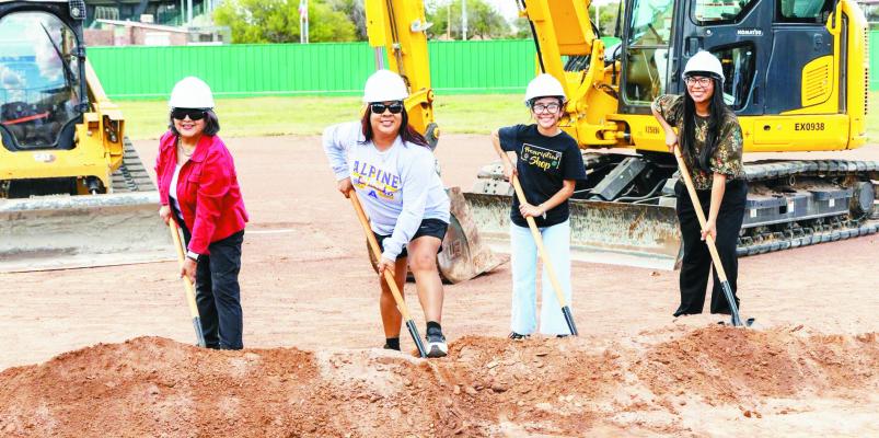 The official groundbreaking ceremony took place last Wednesday, October 8, at the Manuel B. Payne Field, soon to be the new home of the Lady Bucks Softball team. The family of Manuel Payne: his widow, Luisa Payne, daughter Cynthia Payne, and granddaughters Elyse Ramos and Aneesa Payne. Courtesy photo