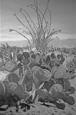 Michele Billings is this year’s featured artist for Artwalk. Her piece titled “Purple Cactus #2, Big Bend NP” is an oil on canvas, 2’x3’.