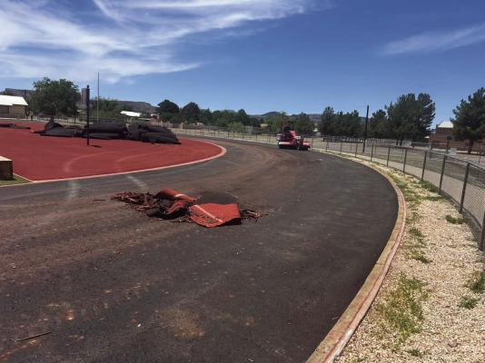 Track and field updates have begun at Buck Stadium, with the removal of the track surface. The track will receive a new surface, while the football field will receive new turf this summer, just in time for Fightin’ Buck football. Courtesy photo