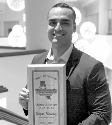 Marfa Shorthorn’s Coach Edgar Ramirez received the Cross-Country Coach of the Year honors in the 1A-4A division for 2022-2023 at the Texas Girls Coaches Association Honors held in Arlington earlier this summer. Courtesy photo