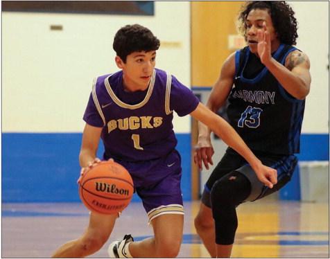 Alpine’s Jace Canaba, drives around an El Paso Harmony defender during the Fort Stockton Tournament in December. Canaba scored 20 points in three of four games at the Lubbock Caprock Tournament last week. Photo by Shawn Yorks