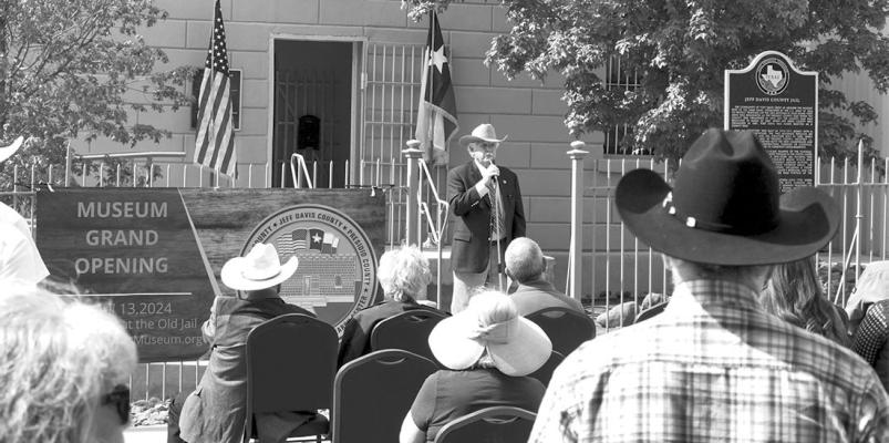 A gathering of local area law enforcement, the Fort Davis Chamber of Commerce the museum board, and retired Brewster County Sheriff Carl. C. Williams was present at the ribbon cutting for the newly opened Old Sheriffs Museum and Research Center in Fort Davis. Courtesy photo