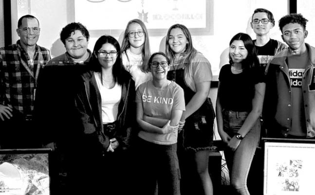 The graphic design II yearbook editorial staff includes Vaughn Grisham, Omar Vila, Aeris Martinez, Vanessa Rice, Neftali Contreras, Miah Pearce, Joslyn Bejarano Cobos, Cadence Jones, and Devin Doughty. Courtesy photo