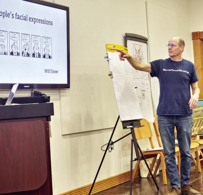 Alpine cartoonist and graphic artist Chris Ruggia gave a mini-course on how to develop expressions and emotions in artwork on Sunday afternoon as part of the Wildlife Weekend events that took place in town. Photo by Kara Gerbert