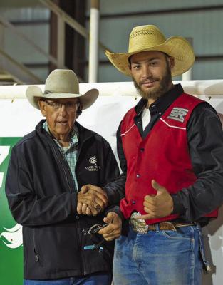 Sul Ross steer wrestler Cameron Haumea took home the ENMU championship in steer wrestling last weekend, throwing two steers in 9.5 seconds to win the average. Not to be outdone by the competition, Sul Ross also had two others place in the top 10. Zane Cline won second in the average with a twohead total of 10.0 seconds, while Garrett Curry placed sixth in the average. Courtesy photo