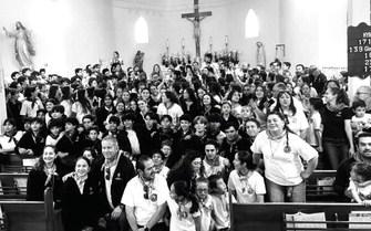 On Easter Sunday in Fort Davis at St. Joseph Catholic Church, 325 members of Juventud y Familia Misionera / Youth and Family Missionary group met for a closing celebratory Easter Mass with three priests. There were families with children, teens, and college students. The music and joyful spirit were palpable. Photo courtesy of El Paso chapter, Juventud y Familia Misionera