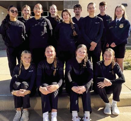 Alpine FFA students competed in the Area II Leadership Development Contest this weekend, earning a 6th-place finish in Jr. Demonstration Skills, 7th and 8th-place in Senior Skills, and a 10th-place finish in Senior Creed Speaking. In the back are Mia Hernandez, Hallie Wood, Zaylin Llanez, Kacy Hawkins, Sophie Janis, Emerson Walker, Angelina Carter, Emerson Roach, and Carolyn Newman. Front is Kylie Maroney, Colette Fowlkes, Kaysen Hardaway, and Evelyn Smith. Courtesy photo