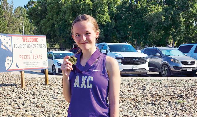 Senior Lucille Fraser earned first place on Saturday at the West of the Pecos crosscountry meet in the girls’ JV division. Photo by Kara Gerbert
