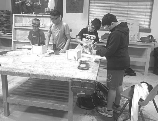 Students enrolled in the Industrial Arts class at Alpine Middle School learn how to build birdhouses. Courtesy photo