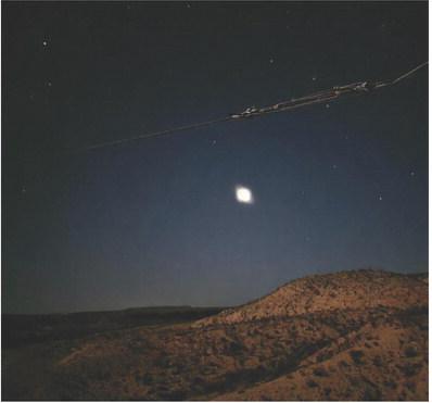 A “UFO” over the desert near Terlingua, August 2023. Photo by Kara Gerbert