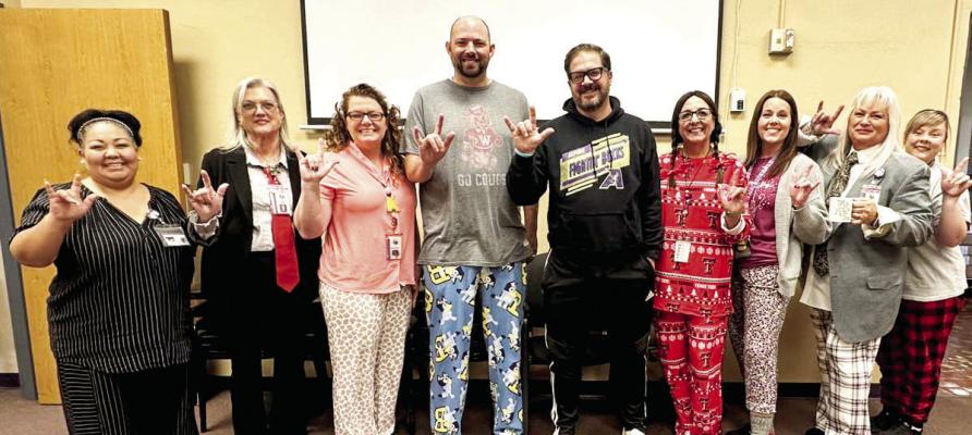 Homecoming week brings opportunities for even the professionals to let loose, as principals, office staff, and AISD administration took full advantage of pajama day. Courtesy photo