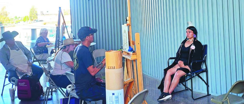 Cheyenne Rondeaux of the Crow Nation posed for artists on the patio this past Saturday afternoon as part of the portrait painting exhibition during the 40th Annual Trappings of Texas exhibit and celebration opening weekend. Photo by Kara Gerbert