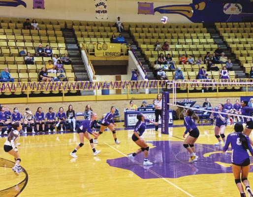 The Lady Bucks set up a kill shot against the Lady Birds in Crane on Sept. 14. Avalanche photo by J.T. Maroney