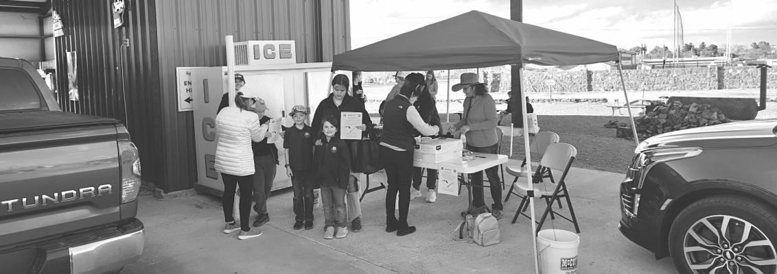 On Saturday, Skelton’s Runway hosted students from the Alpine Christian School who were selling raffle tickets for three drawings, a Henry 357 Magnum rifle, a King Cobra 357 revolver, and a Valentine’s basket. Photo by Joh Covington