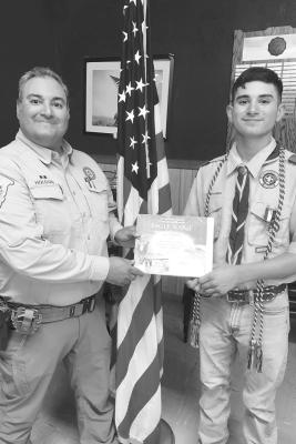 Arnel Holguin, member of Alpine’s Boy Scout Troop 41 received his Eagle Scout ranking at a ceremony held at the American Legion Big Bend Post 79 on Sunday. The Eagle rank is the highest award a scout can receive. Arnel is pictured receiving the award from his dad and Scoutmaster Hector Holguin. Courtesy photo