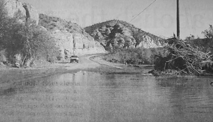 October 9, 2008 – In some places along FM 170 between Lajitas and Presidio, the water is long gone. In others, it still covers the historic “River Road,” and the road remains closed, says the Texas Department of Transportation. TXDOT officials say the recent flooding has torn up the road, and crews have been working non-stop to make repairs. TXDOT could not say when the road would reopen due to the massive number of repairs still to be made.