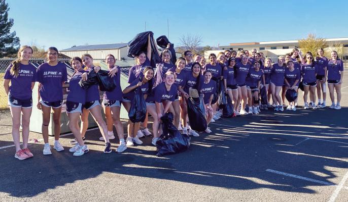The Alpine Lady Bucks grabbed some trash bags last week and headed out across the Alpine High School campus to pick up trash, keeping the campus clean and beautiful. Courtesy photo