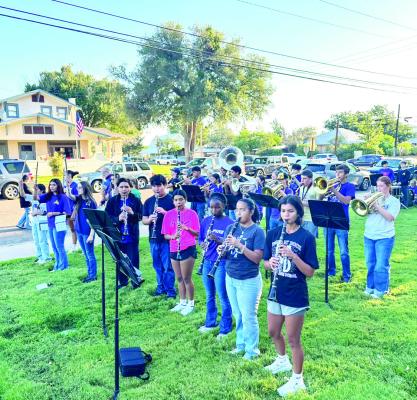 The Alpine High School Fightin’ Buck Band welcomed back teachers this week in front of the Administration Building as they prepare for a new school year. Courtesy photo