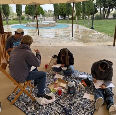 These Marathon High School students spent time last week at the Gage Gardens working on some of their American Literature studies. Photo courtesy of Marathon ISD