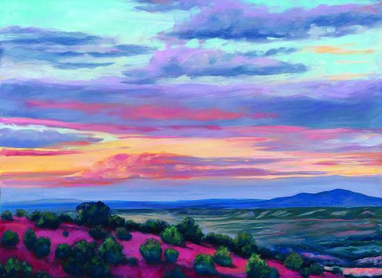 ▼ ‘Twilight in Santa Fe,’ oil on paper, by Caroline Korbell Carrington