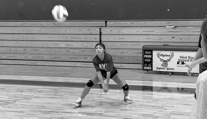 Hope Dominguez waits to bump the ball across the net during the Lady Bucks summer practices at Alpine High School. Courtesy photo