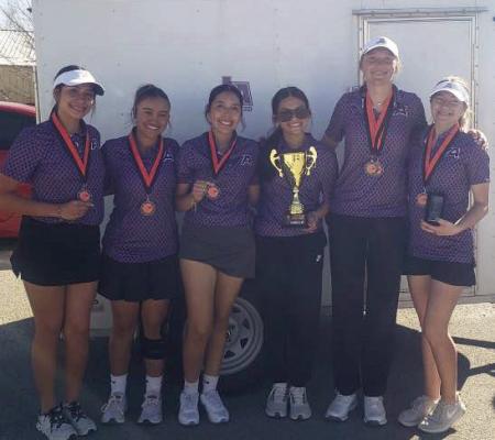The Alpine Lady Buck golf team traveled to Wink on Monday, where they brought home second-place overall, golfer Colette Fowlkes placing fifth and medaling. The team included Jenna Vega, who shot 112, Laci Tarango, who shot 127, Analia Adame, who shot 122, Gyllian Morrissey, who shot 136, Colette Fowlkes, who shot 92, and Evelyn Smith, who shot 100. Courtesy photo