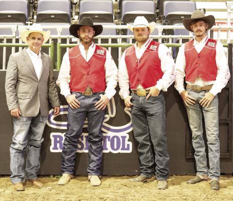 Sul Ross Rodeo Coach C.J. Aragon traveled to Casper, WY, last week to cheer on, coach, and support three young men competing at the College National Finals Rodeo. Cameron Haumea, Colten Leech, and Zane Cline represented SRSU and brought home a CNFR Championship steer wrestler (Haumea), a third-round winner (Leech), and an extra competitor and hazer for Haumea (Cline). This trio was also nominated and was the recipient of the Smarty Rodeo SportsmanshipAward. Courtesy photo