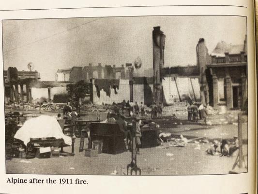 Alpine has a history of disastrous fires, as seen in this photo of the aftermath of the 1911 fire that destroyed its downtown business district. Sunday’s fire marks one of several devastating fires to hit Alpine over the years.