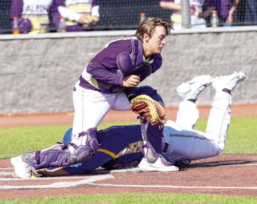 Teagan Emerson attempts to tag a Regan County player out at home plate during this past weekend’s Comanche Classic. Photo by Shawn Yorks
