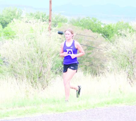Georgia Muratori led the Alpine Middle School Lady Bucks cross country team on Saturday, earning an 8th-place finish out of 64 runners at Alpine’s Big Bend Mountain Ramble held at Kokernot Park. Photo by Kara Gerbert