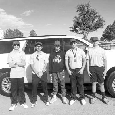 The AHS boy’s golf team hit the links in Pecos last weekend. David Baca was the only member of the team to medal. He placed third, while the rest of the team improved their overall game by 27 strokes from day one to day two. From left are Colt Hale, Mateo Solis, Riley Killingsworth, David Baca, and Levi Garcia. Courtesy photo