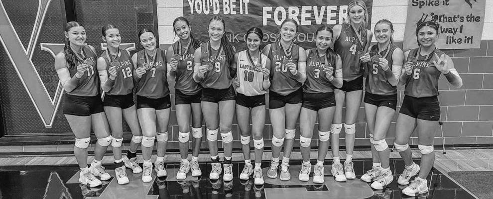 The AHS Varsity volleyball team proudly displays their medals from the recent Best of the West tournament in Wink. Courtesy photo