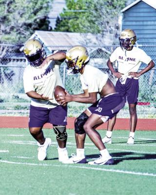 The Fightin’ Buck varsity football team gave fans a sneak peek at what they’ve been doing to prepare for the upcoming season. Dae Hardwick exhibited his skills as a quarterback on Friday night during the Purple and Gold event held by the AHS football athletics. Photo by Kara Gerbert
