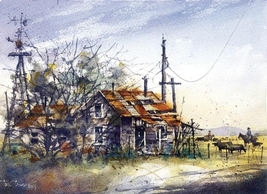 Tim Oliver’s “Rich Lake Roundup,” watercolor, 10” x 14.” Courtesy photo