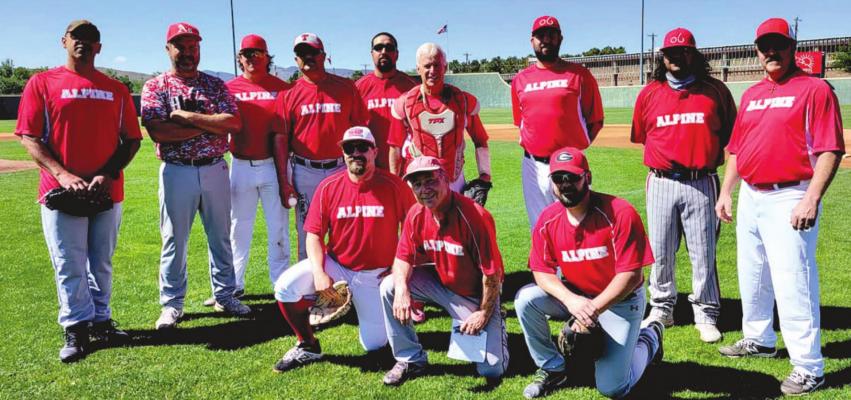 The Alpine A’s old timers baseball team at Kokernot Field in Alpine. Avalanche photo by Roxanne Hill