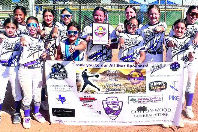 BBASA 12U All-Star girls’ softball team are pictured here with their second-place rings and plaque and thank you sponsor banner.
